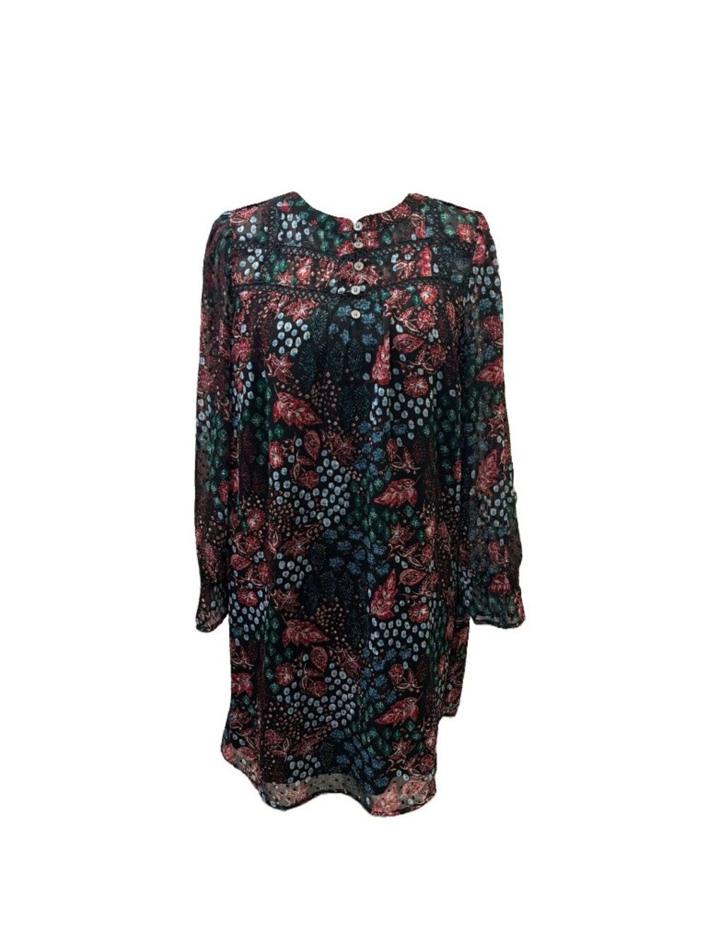 LOFT Petite M Shift Dress Black Floral Chiffon Sheer Lightweight Long Sleeve